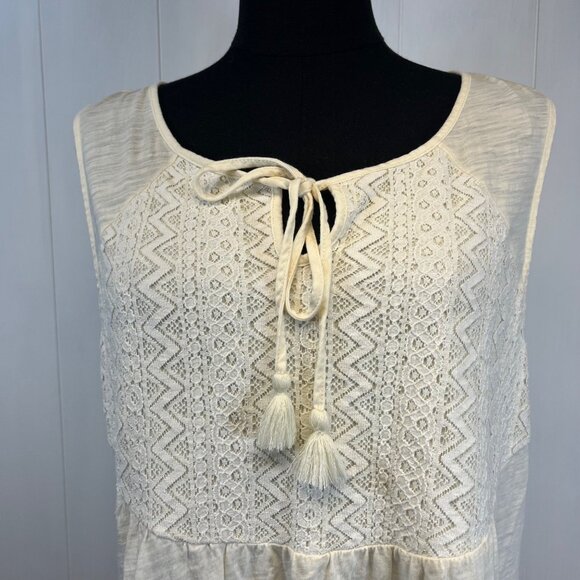 Garnet Hill Sleeveless Ivory Tunic Top Size M Cotton Lace Detail, Cottage Boho - Picture 3 of 9